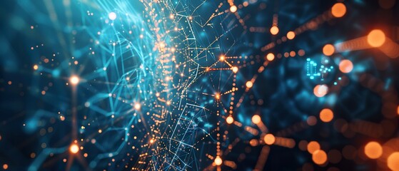 High-Tech Cybersecurity Network Interface: Dynamic Nodes, Interconnected Lines, and Security Shields