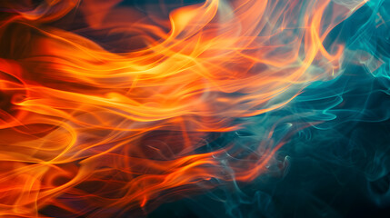 Fototapeta premium The image is a colorful depiction of fire, with orange and blue flames swirling together