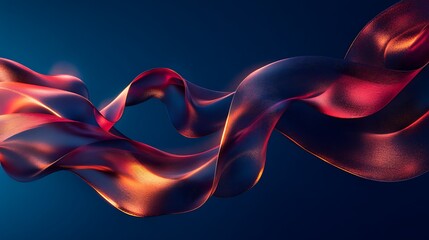Fototapeta premium A mesmerizing abstract composition of crimson and rose gold smoke, curling and intertwining like ribbons on a midnight blue, glowing as if lit from within.