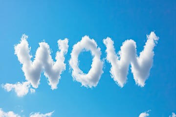 "WOW" letters made out of clouds on a bright blue sky. Background, wallpaper
