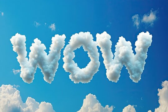 "WOW" letters made out of clouds on a bright blue sky. Background, wallpaper