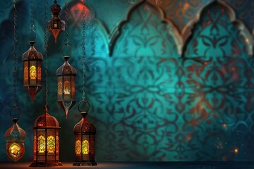 Obraz premium Elegant Islamic Lanterns with Decorative Background