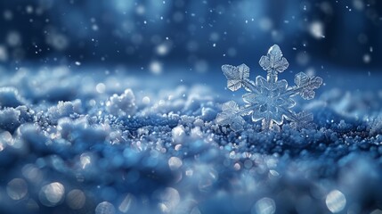Fototapeta premium Snowflakes gently falling on a snowy surface, creating a winter wonderland atmosphere