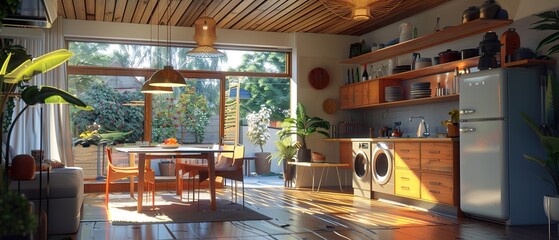 Spacious and Stylish Open-Plan Kitchen, Living, and Dining Area