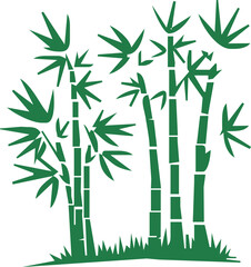 Fototapeta premium Bamboo plant silhouettes . Bamboo parts and section of branches and leaves shapes for design.