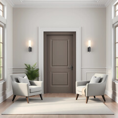 Fototapeta premium Modern living room interior with door and armchairs 3d rendering