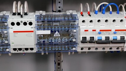 An electric switchboard for the organization of electricity supply to the apartment. Close-up. Soft focus.