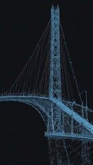 Fototapeta premium Wireframe blueprint of a modern suspension bridge.