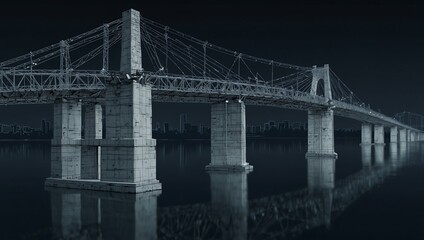 Naklejka premium Wireframe of a modern bridge with a detailed blueprint.