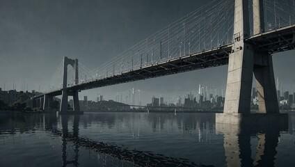 Naklejka premium Wireframe of a modern bridge with a detailed blueprint.