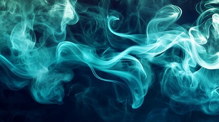 Obraz premium A mesmerizing abstract composition of turquoise and indigo smoke, curling and intertwining like ribbons on a midnight blue, glowing as if lit from within.