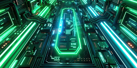 Fototapeta premium Digital and Cyberpunk: Neon green, electric blue, and digital white create a digital and cyberpunk-inspired theme
