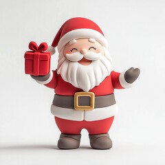 Playful Santa Claus Holding a Christmas Present in a Festive 3D