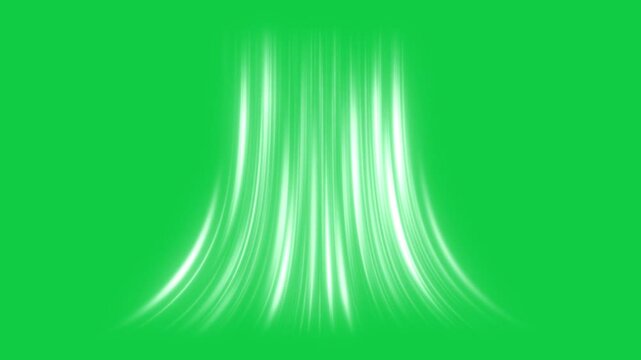 Cold air flow from conditioner effect. air light effect on green screen. Freezing wind waves air blowing effect. Abstract directional optical fiber neon lines on black Background. Air cooling process