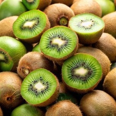 Fototapeta premium Fresh kiwi harvest in the orchard nature's bounty vibrant green close-up healthy living seasonal delight