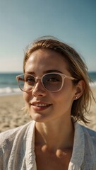 Woman enjoying the beach on a sunny day.