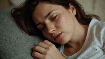 Fototapeta premium Woman exhausted from postpartum depression.