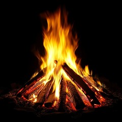 Vibrant Flames Engulfing Wooden Logs in Dramatic Firelight Display
