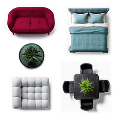 Floor plan furniture set top view