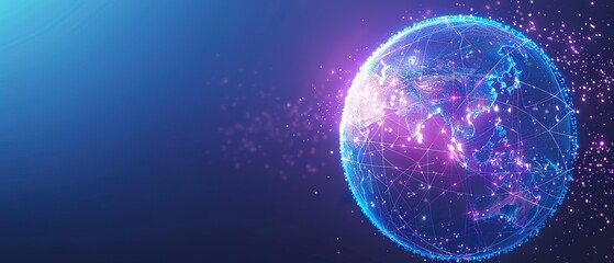 Fototapeta premium Engaging Digital Globe of Dots with Bright Connections, ideal for technological or global concepts.
