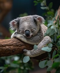 Obraz premium Koala Sleeping Peacefully on Eucalyptus Tree