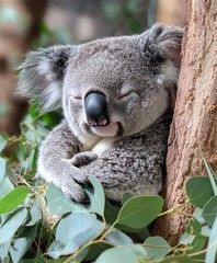 Obraz premium Koala Sleeping Peacefully on Eucalyptus Tree
