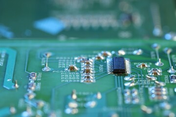 Computer circuit board, macro view. Electronic engineering