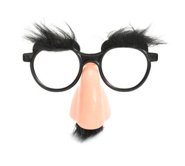 Funny mask with glasses, fake mustache and nose isolated on white
