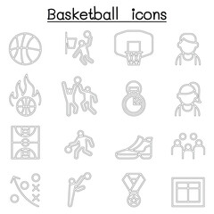 Fototapeta premium Basketball icon set in thin line style