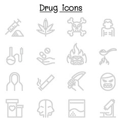 Addiction & Drug icon set in thin line style