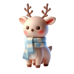 Obraz premium A cute 3D christmas reindeer with a scarf on a white background.