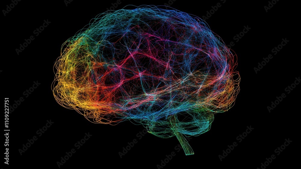 Aufkleber colorful abstract visualization of a brain with interconnected lines representing neural connections