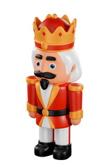 3D Rendered Nutcracker King in Red and White Pants on a White Background