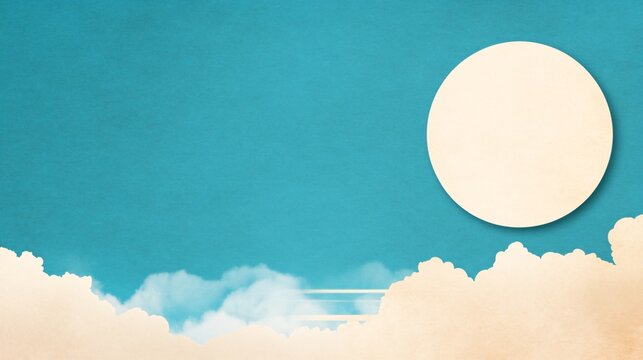 Retro art deco background featuring nostalgic clouds and a large sun