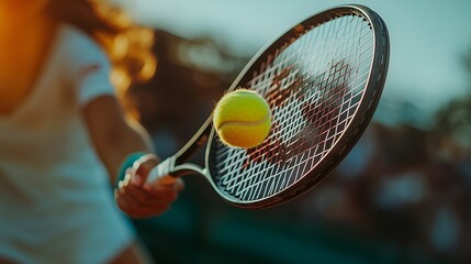 Tennis player strikes ball during match in a sunny outdoor court setting