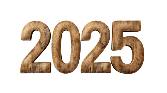Wooden numbers representing the year 2025.