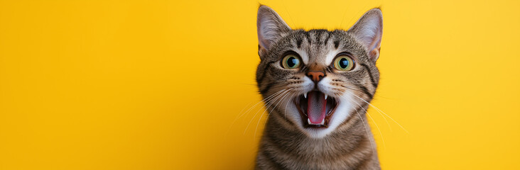 Fototapeta premium Excited cat expressing joy indoor setting pet photography vibrant background close-up perspective