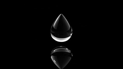 Fototapeta premium Single teardrop rests on a reflective black surface showcasing intricate details
