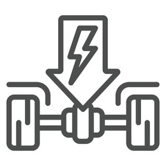 Ev chassis with wheels line icon, Energy power concept. Vector graphics. Arrow with car chassis sign on white background, outline style icon for mobile or web design.