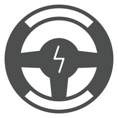 Fototapeta premium EV steering wheel solid icon, Car driving control concept. Vector graphics. Wheel with lightning button sign on white background, glyph style icon for mobile or web design.