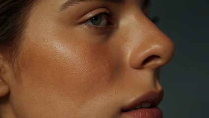 Fototapeta premium Woman’s glowing skin in a close-up side profile.1