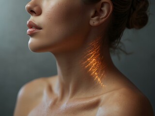 Fototapeta premium Woman’s glowing skin on her neck and shoulders, side view.1