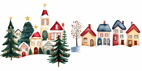 Fototapeta premium Symbolizing traditional Christmas decorations concept. Winter village scene with colorful houses