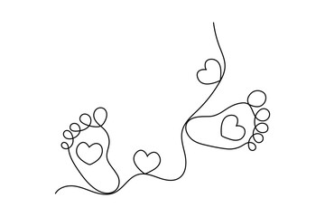Foot sole one line drawing of human finger print vector icon with black and white background

