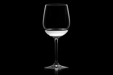 Transparent wine glass on a black background with soft reflections
