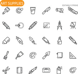 Art Supplies Icons Drawing, Painting, Sketching Tools Collection