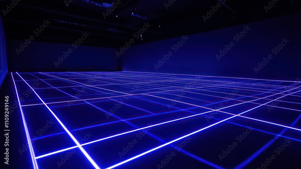 Poster Dark room with projected grid lines on floor.