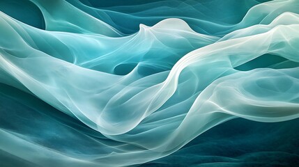 Obraz premium Ethereal layers of translucent smoke in shades of teal and pearlescent white, forming a delicate wave-like pattern over a subtly textured midnight blue.