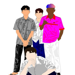 Colorful Group Of Young Men In Stylish Modern Outfits