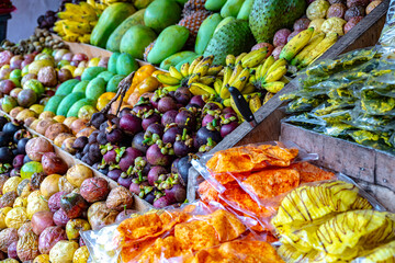 Fruits put out on sale on the street stall in Bali, Indonesia